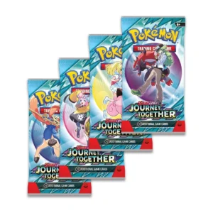 Vier Pokémon TCG Journeys Together boosterpacks met verschillende artwork voor verzamelaars en collectors